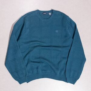 IZOD Men's Square Grid Pattern Blue Long Sleeve Knit Sweater Large Grandpa